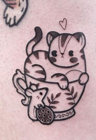 Tiger And Mouse Tattoo, Cat And Mouse Tattoo, Hugo Tattooer, Mouse Tattoo, Time Illustration, Mouse Tattoos, Coffee Tattoos, Cat And Mouse, Small Stuff