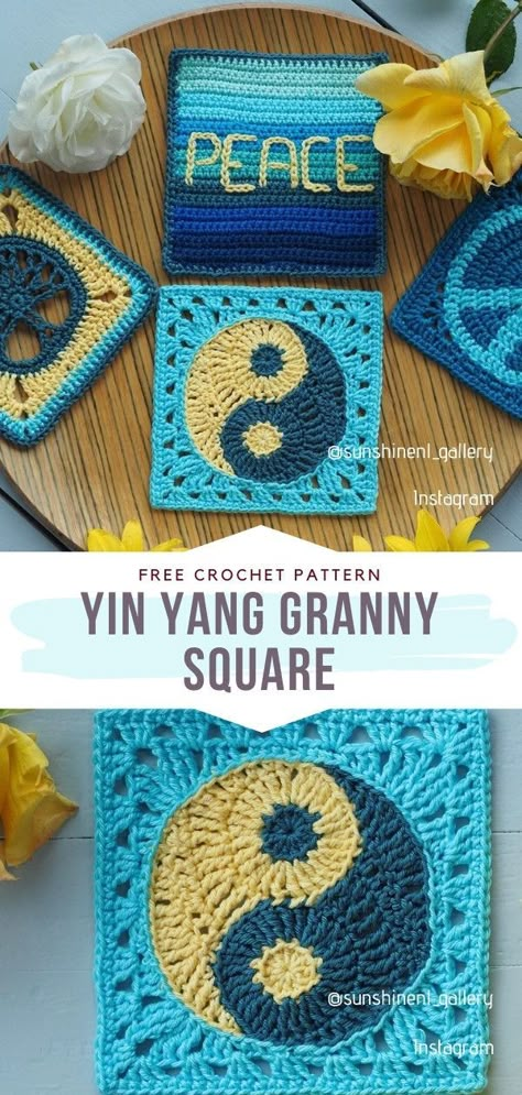 Crochet Granny Square Cool Granny Squares Crochet, Fun Easy Granny Squares, Modern Granny Square Crochet Free, Simple Granny Square Tutorial, Earth Granny Square Pattern, Crochet Peace Sign Granny Square, Punk Granny Square, Trendy Granny Square, Granny Square Decoration