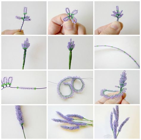 Kasut Kahwin, Beaded Lavender, Beaded Flowers Patterns, Seed Bead Crafts, French Beaded Flowers, Bead Charms Diy, Handmade Jewelry Tutorials, Beaded Crafts, Handmade Wire Jewelry