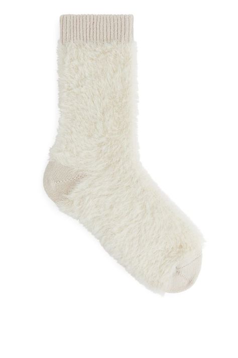 Fluffy Socks - Off-White - Ladies | H&M GB 3 Blue Background Plain, Ugg Socks, Socks Aesthetic, Made Accessories, Fluffy Socks, Land Management, Thick Socks, Classic Wardrobe, Accessories Collection