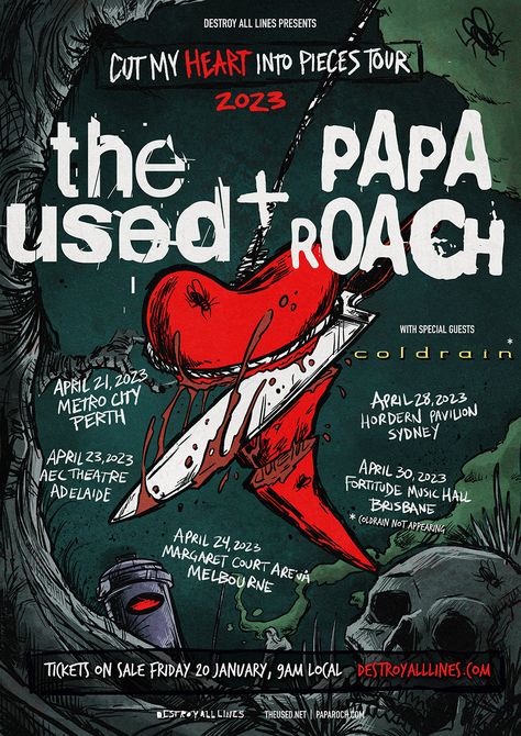 Margaret Court, Papa Roach, The Used, Band Posters, Special Guest, Vintage Posters, Australia, Band