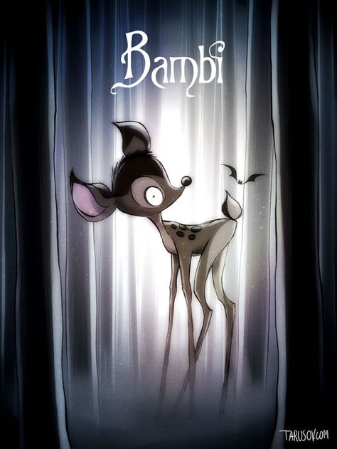 Bambi,  if Tim Burton directed Disney Movies Tim Burton Disney, Tim Burton Art Style, Disney Poster, Tim Burton Characters, Tim Burton Style, Classic Disney Movies, Tim Burton Art, Classic Disney Characters, Tim Burton Films