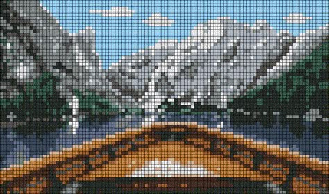 Scenery Alpha Pattern, Alpha Pattern Mountain, Landscape Alpha Pattern, Nature Alpha Pattern, Pixel Macrame, Scenery Forest, Wallhanging Patterns, Mountains Scenery, Minecraft Create