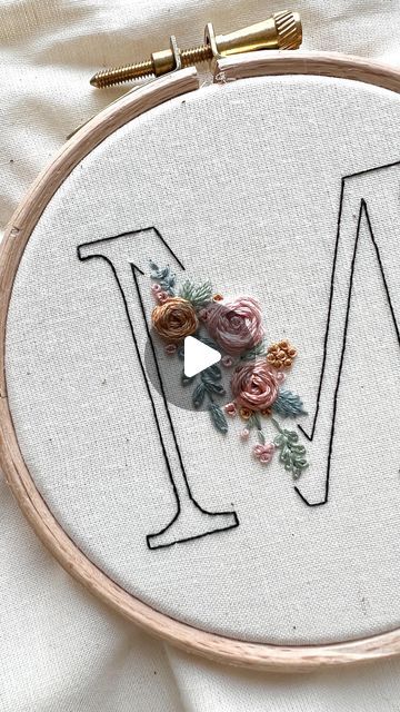 Initial Embroidery Letters, Embroidery Initials Letters, Embroidered Letters Alphabet Initials, Simple Floral Embroidery Letters, Floral Initial Embroidery, Floral Monogram Letter Embroidery, Floral Initial, Make A Gift, Modern Embroidery