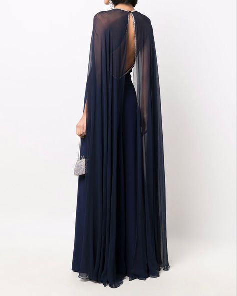 Gown With Shawl, The Spy Who Loved Me, Spy Who Loved Me, Blue Long Sleeve Dress, Dress With Shawl, Designer Evening Gowns, Designer Evening Dresses, Jenny Packham, Cape Dress