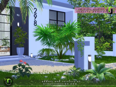 NynaeveDesign's Lyne House Numbers Sims Inspiration, Bamboo House Design, Number Wall, Bamboo House, House Number Plaque, Doorbell Camera, Front Steps, Large Numbers, Sims 4 Build