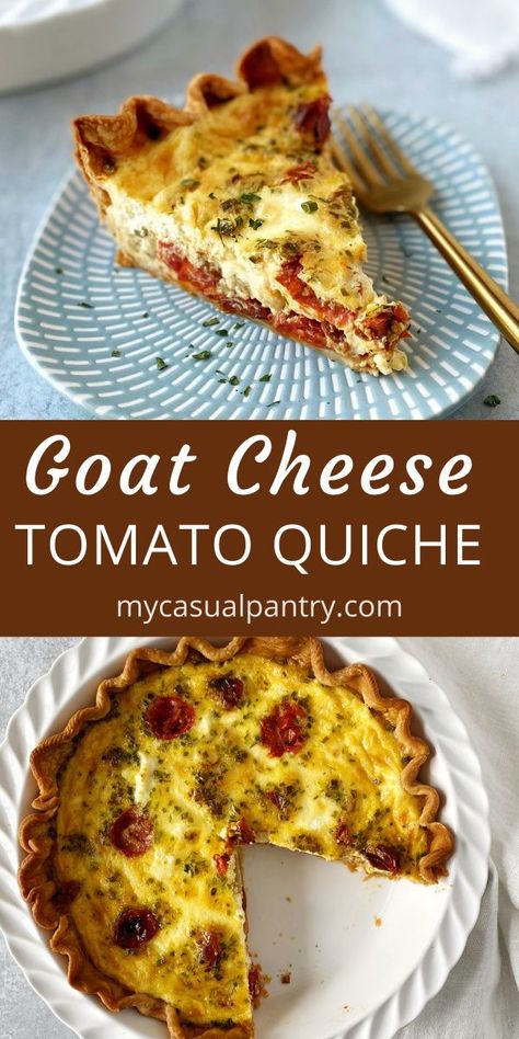 Cheese and Tomato Quiche - roasted tomatoes and goat cheese bring delicious flavor to this dish that is the perfect addition to any breakfast or brunch menu. Tomatoes And Goat Cheese, Goat Cheese Quiche, Cheese Quiche Recipe, Easy Chicken Pot Pie Recipe, Tomato Quiche, Savory Breakfast Recipes, Cheese And Tomato, Quiche Recipes Easy, Easy Chicken Pot Pie