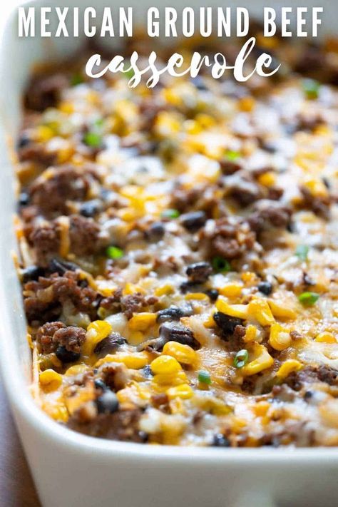 Mexican Ground Beef Casserole is an easy, family friendly meal. Loaded with hamburger meat, beans, corn, and lots of cheese, this casserole is the ultimate Mexican comfort food! Low Sodium Hamburger Meat Recipes, Cozy Casseroles, Mexican Ground Beef Casserole, Hamburger Meat Casseroles, Mexican Casseroles, Mexican Ground Beef, Mexican Comfort Food, Hotdish Recipes, Hamburger Casseroles Recipes