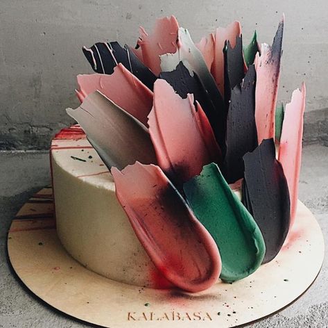 Abstract Cake Design, Abstract Cake, Brushstroke Cake, Yoghurt Cake, Chocolate Icing, Colorful Cakes, Savoury Cake, Cake Toppings, Homemade Chocolate