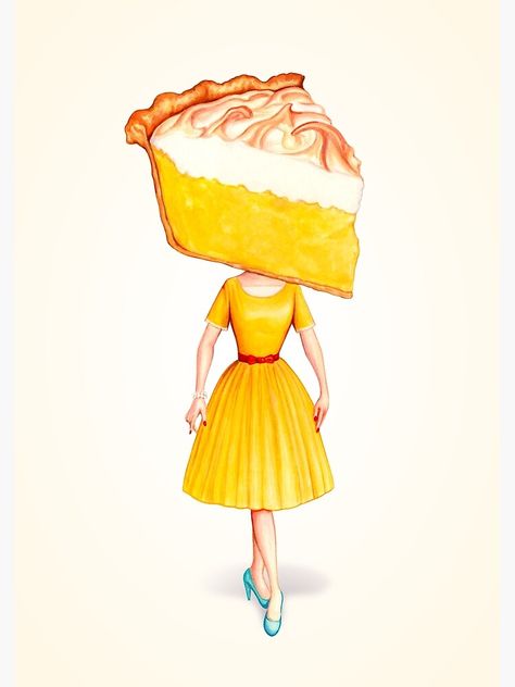 "Cake Head Pin-Up: Lemon Meringue" Poster by KellyGilleran | Redbubble Kelly Gilleran, Pie Illustration, Candy Kingdom, Lemon Meringue Pie, Cake Walk, Meringue Pie, Vintage Pin Up, Lemon Meringue, Highlight Icons