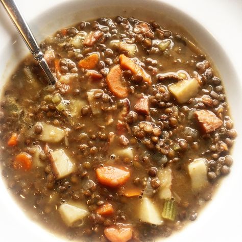 Lentil Soup With Potatoes, Lentil Soup With Ham, Ham And Lentil Soup, Ham And Potatoes, Lentil Potato Soup, Ham Bone Soup, Soup With Ham, Turmeric Soup, Garlic Parmesan Pasta