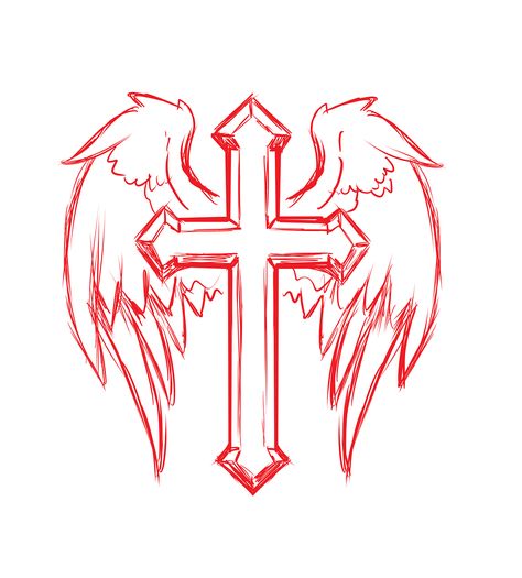 Cross, Wings, Tattoo, Design, Religion, Faith, Hope Tattoo Ideas Cross, Cross With Wings Tattoo, Cross With Wings, Cross Drawing, Wing Tattoo Designs, Cross Tattoo For Men, Cross Tattoo Designs, Wing Tattoo, Red Tattoos