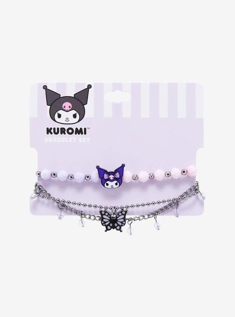 Kuromi Jewelry, Butterfly Bead Bracelet, Kuromi Bracelet, Kuromi Style, Kuromi Things, Sanrio Clothes, Ball Chain Bracelet, Hello Kitty Jewelry, All Candy