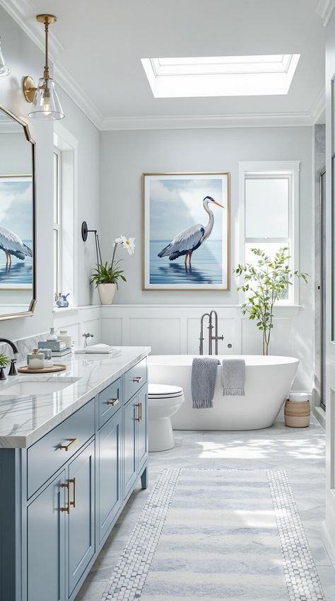 Coastal Inspired Bathrooms Agriculture Industry, Gray Tones, Freestanding Tub, Leisure Arts, Blue Heron, Free Standing Tub, Natural Elements, Culture Travel, Slate Blue