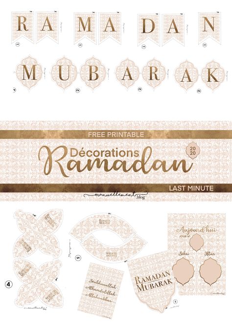 Free Ramadan decor printable on manuellementblog Ramadan Decorations Printables Free, Ramadan Printables Decoration, Free Ramadan Printables, Calendrier Ramadan Diy, Ramadan Banner Free Printable, Ramadan Stickers Printable, Ramadan Free Printable, Ramadan Mubarak Decorations, Ramadan Decorations Printables