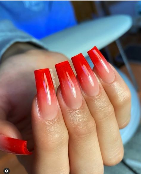 20+ Bold Red Ombre Nail Designs For 2022 - The Glossychic Sparkle Nail Design Ideas, Red Tip Nails, Red Ombre Nails, Red And White Nails, Coffin Nails Ombre, Red Acrylic Nails, Pink Ombre Nails, Ombre Nail, Diva Nails