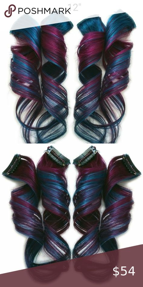 12" Teal Burgundy Fuchsia Remy Human Hair Extensions Burgundy And Teal Hair, Dark Teal Hair, Fuchsia Hair, Teal And Burgundy, Darkly Inclined, Add Volume To Your Hair, Teal Highlights, Mermaid Look, Teal Burgundy