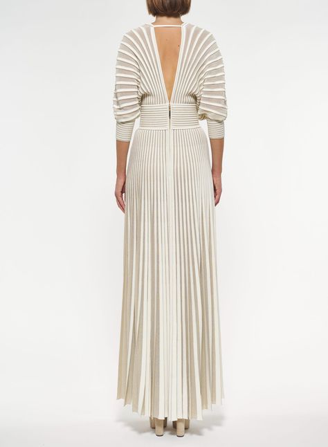 Pleated Knit Dress – ELIE SAAB Metallic Knit Dress, Fashion Advisor, Pleated Knit, Boutique Couture, Long Knitted Dress, White And Beige, Scarf Sale, Elie Saab, Bridal Boutique