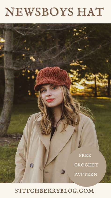 Crochet Newsboy Hat Free Pattern, Crochet Beret Free Pattern, Newsboy Hat Pattern, Crochet Beret Pattern, Crochet Headwear, Modern Haken, Crochet Newsboy Hat, Crochet Adult Hat, Crochet Hat With Brim