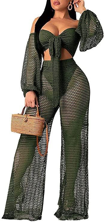 Women Sexy Mesh See Through Crochet Off Shoulder Crop Tops and Legging Pants 2 Piece Bikini Swimsuit Cover-ups Beach Outfits Crop Top And Leggings, Off Shoulder Crop Top, Beach Outfits, Legging Pants, Cover Ups, Floral Jumpsuit, Swimsuit Cover Ups, Shoulder Crop Top, Off Shoulder Tops