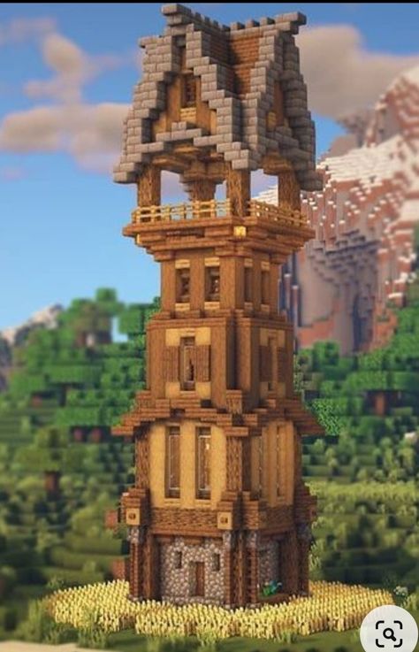 Minecraft Bottle Build, Towers Minecraft, Minecraft Tower Ideas, Tower Minecraft, Minecraft Tower, Minecraft Decoration, Minecraft House Plans, Minecraft Farm, Minecraft Cottage