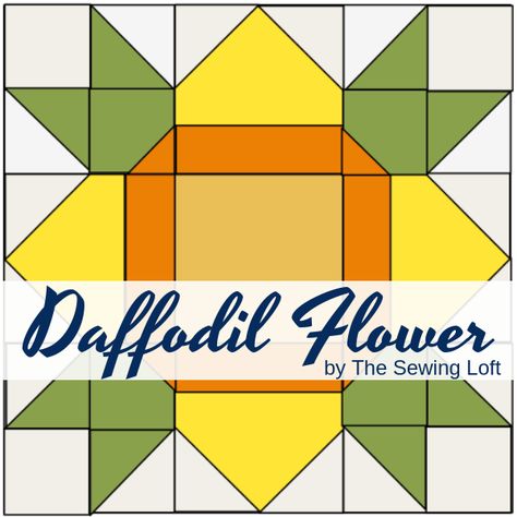 Daffodil Flower Block| Blocks 2 Quilt Daffodil Quilt Block, Scrap Binding, Daffodil Quilt, Neighborhood Plan, Quilting Basics, Flower Quilt Block, Stretch Stitch, Knitting Bag Sewing, Quilt Flowers