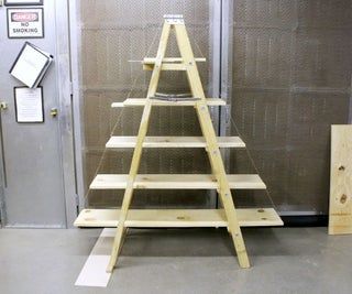 Ladder Christmas Village, Ladder Christmas Decor, Christmas Tree Ladder, Christmas Village Display Tree, Ladder Christmas Tree, Christmas Ladder, Christmas Tree Village Display, Diy Christmas Village Displays, Poinsettia Tree