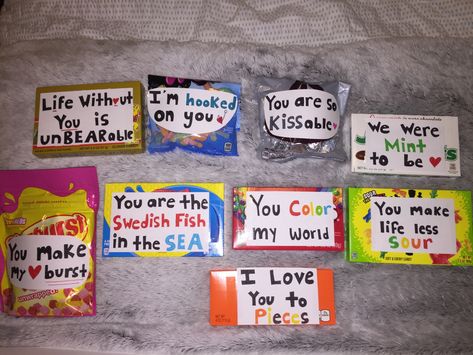 Candy puns Candy Puns, Bday Gifts For Him, Romantic Gifts For Him, Bf Gifts, Creative Gifts For Boyfriend, Cute Couple Gifts, Diy Gifts For Him, Birthday Candy