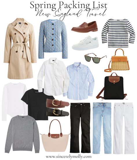 New England Trip Outfits, New England Mom Style, Fall Travel Wardrobe New England, New England Outfit Spring, New England Capsule Wardrobe, Spring In England Outfits, New England Vacation Outfits, England In May Outfits, New England Womens Style