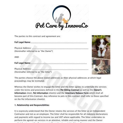 Pet Care Agreement, Pet Sitting Contract, Pet Care Contract, Dog Daycare Contract, Pet Sitting Release Form Pet Sitter Checklist, Dog Sitter Instructions Template, Pet Sitter Flyer, Pet Sitting Contract, Pet Sitter Instructions, Daycare Contract, Pet Sitting Business, Contract Agreement, Pet Sitting