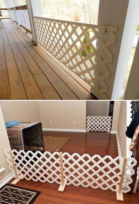 Simple Epic Ways to Use Latice in Your Household Diy Pet Gate, Diy Dog Fence, Diy Dog Gate, Diy Baby Gate, Dog Barrier, Baby Gate, Baby Gates, Privacy Screen Outdoor, Casa Exterior