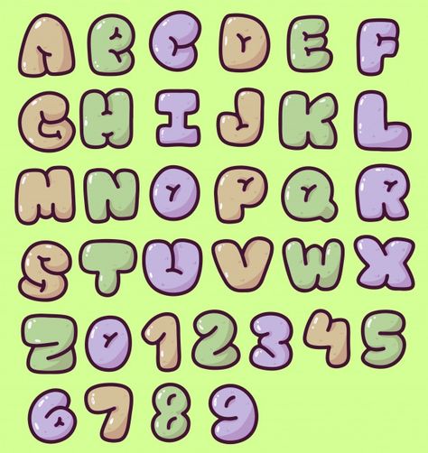 Cute puffy alphabet and numbers typhography design. Puffy Letters Font, Lettering Alphabet Design, Cartoon Fonts Alphabet, Fonts Alphabet And Numbers, Fonts With Numbers, Cute Number Fonts, Cute Lettering Fonts, Numbering Design, Puffy Font