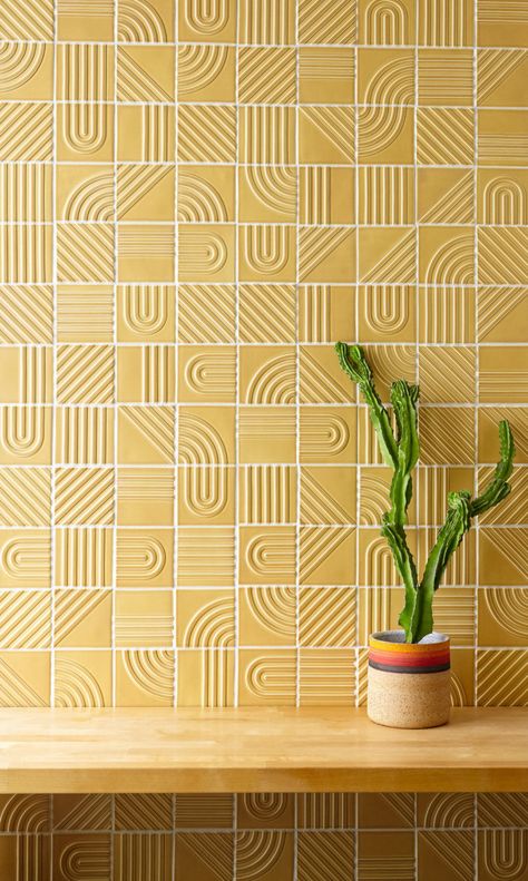 Modern Tile Designs, Modern Tiles, Geometric Tiles, Tile Inspiration, Tiles Design, Design Milk, Kitchen Tiles, Mellow Yellow, Tile Patterns