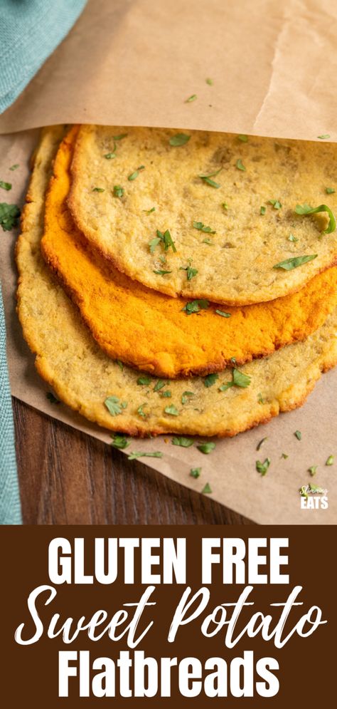 Sweet Potato Flatbread, Vegan Tortillas, Potato Flatbread, Cookies Sans Gluten, Gluten Free Flatbread, Vegetarian Ideas, Gluten Free Sweet Potato, Gluten Free Sweet, Flatbread Recipes