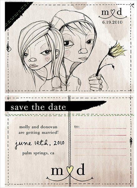 Postcard invites with doodles. #art #drawing #wedding #save #the #date #invitation #stationery #cute Geeky Wedding Ideas, Adorable Engagement Photos, Save The Date Illustrations, Geeky Wedding, Cute Engagement Photos, Photo Slideshow, Wedding Tote, The Modern Bride, Your Picture