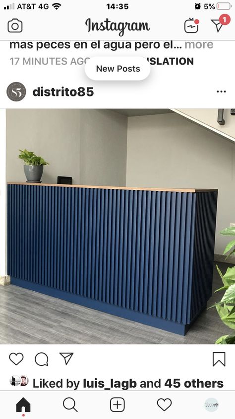 Moody Reception Desk, Reception Desks Ideas, Blue Reception Desk, Blue Restaurant, Chiropractic Office Design, Front Desk Design, Check Out Counter, Waiting Room Design, Contemporary Reception