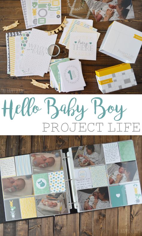 New Baby Scrapbook, Baby Scrapbook Ideas Boy, Scrapbook Ideas For Baby Boy, Baby Boy Scrapbook Page Ideas, Scrap Book For New Born Baby, Project Life Baby, Baby Boy Scrapbook Layouts, Digital Project Life, Boy Scrapbook Layouts