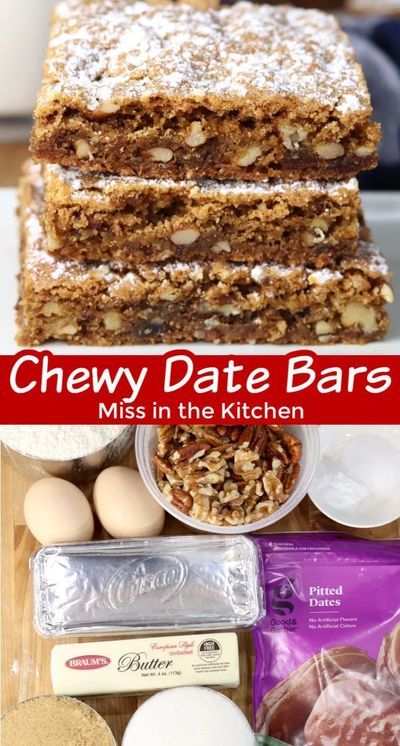 Date Bars are an old fashioned chewy cookie bar filled with chopped dates and nuts. An easy and delicious treat to bake for any day of the week. Salted Caramel Cookie Bars, Date Recipes Desserts, Chocolate Toffee Bars, Easy Dessert Bars, Chopped Dates, Caramel Cookies Bars, Date Bars, Toffee Bars, Almond Bars