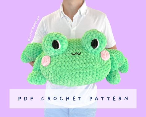 Giant Frog Crochet Pattern - Etsy Australia Large Crochet Frog Pattern, Crochet Frog Squishmallow Pattern Free, Giant Plush Crochet Pattern, Crochet Frog Pillow, Green Crochet Patterns, Jumbo Crochet Plushies, Green Crochet Ideas, Sweet Snuggles Yarn, Frog Crochet Pattern