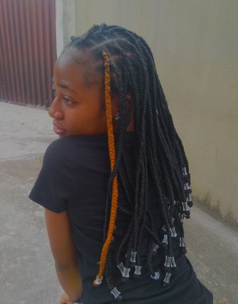 Knotless yarn braids with beads Yarn Braids With Beads, Yarn Braids, Protective Hairstyle, Braids With Beads, Medium Hair, School Work, Medium Hair Styles, Hair Wrap, Natural Hair