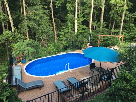 Diy Above Ground Pool Landscaping, Pool Deck Tile, Oval Swimming Pool, Oval Above Ground Pools, Diy Above Ground Pool, Outdoor Patio Ideas Backyards, Round Above Ground Pool, Oval Pool, Pool Deck Plans