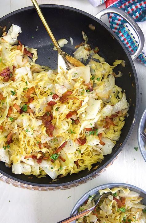 Easy Polish Haluski Recipe - The Suburban Soapbox Polish Haluski Recipe, Cooking Cabbage, Haluski Recipe, Boiled Cabbage, Side Dishes For Ham, Cabbage And Noodles, Inexpensive Dinners, Homemade Egg Noodles, Popular Side Dishes