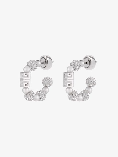 4G earrings in metal with crystals | Givenchy US | Givenchy Givenchy Earrings, Brushed Metal, Matching Necklaces, Women Accessories Jewelry, Givenchy, Swarovski Crystals, Jewelry Accessories, Hoop Earrings, Women Accessories