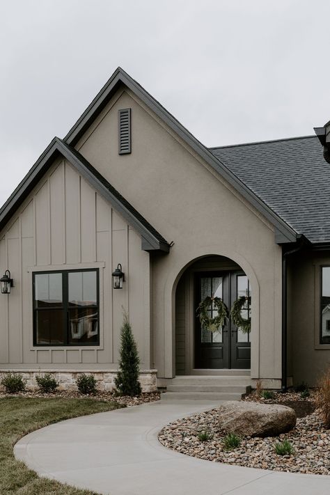 Work Completed by Black Birch Homes & Design | Black Birch Black Birch Homes And Design, Home Exteriors Ideas, Cottage Bungalow Exterior, Black House With Brick, Small Home Exterior Ideas, Black Roof House Colors, Black Roof House Exterior, Gray Siding House, Exterior Farmhouse Colors