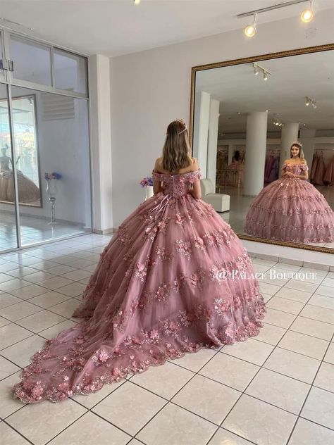 Dark Pink Quinceanera Dresses, Rose Gold Wedding Dress, Quinceanera Stuff, Glittery Wedding, Debut Dresses, Pink Quinceanera, Quinceanera Pink, Mexican Quinceanera Dresses, Quinceanera Themes Dresses