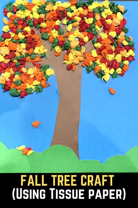 Fall Tree Crafts For Kids, Tree Crafts For Kids, Tissue Paper Trees, Paper Tree Craft, Fall Tree Craft, Brown Tissue Paper, Easy Preschool Crafts, Tissue Paper Craft, Fall Tree Painting