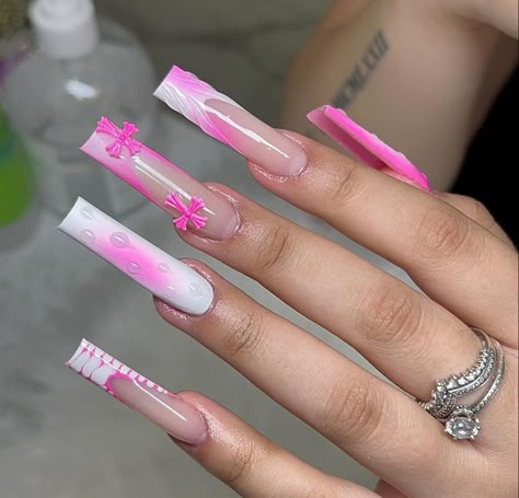 Water Drop Nails, Nails Pink Ombre, Long Nails Pink, Drop Nails, French Tip Nails Pink, Nails Pink White, Blooming Nails, Lux Nails, Pink White Nails