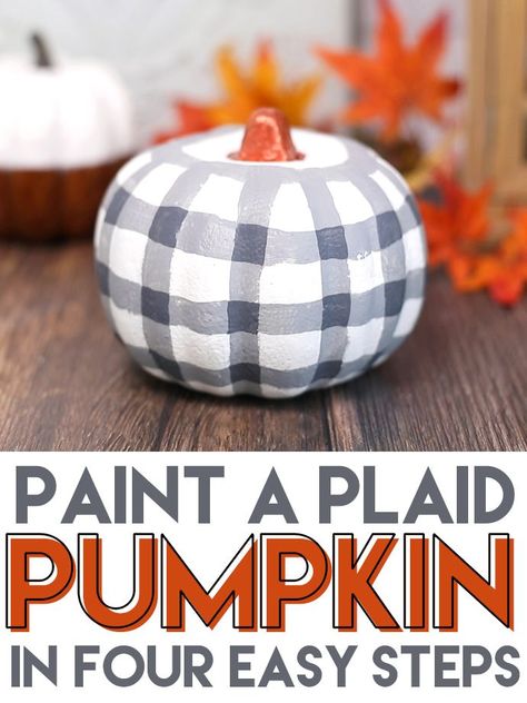 Plaid Painted Pumpkin. Learn how easy it is to paint this cute plaid design on a pumpkin! #paintedpumpkins #pumpkindecorating #pumpkinpainting #halloweenpumpkin #halloweencrafts Plaid Pumpkins, Plaid Pumpkin, Painted Pumpkin, Thanksgiving Decorations Diy, Pumpkin Painting, Fall Crafts Diy, Easy Thanksgiving, Diy Pumpkin, Easy Pumpkin