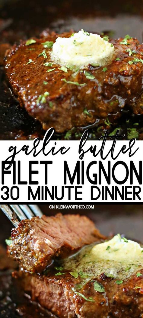 Garlic Butter Filet Mignon, Mignon Steak, Filet Mignon Recipes, Filet Mignon Steak, Easy Family Dinner, Romantic Dinner Recipes, Valentine Dinner, Easy Family Dinners, Steak Dinner