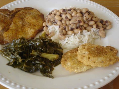 New Years Day Menu, Broiled Pork Chops, Old Fashioned Cornbread Dressing, New Years Day Dinner, Old Fashioned Cornbread, New Years Day Meal, Beans And Greens, Fried Chicken Dinner, New Years Dinner